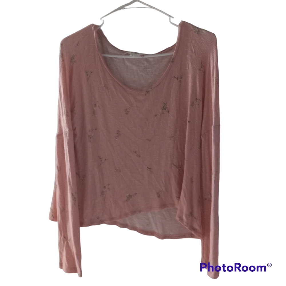 Pink Rose Crop Top Long Sleeve sz Medium